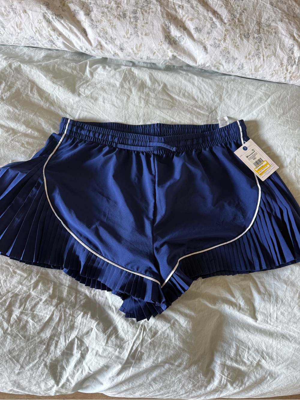 Champion Navy Athletic Pleated Shorts with White Trim